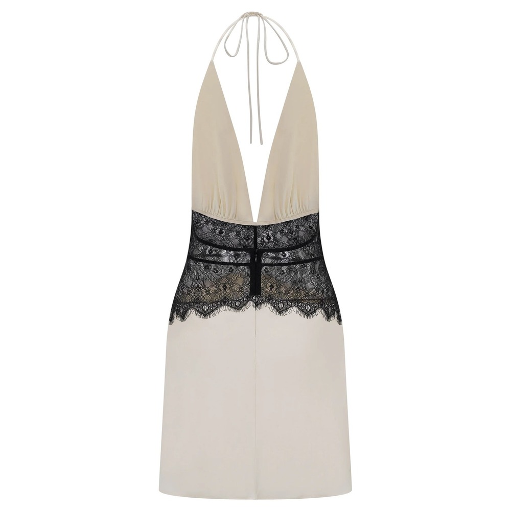 Meshki Dinah Lace and Satin Mini Dress Black Ivory XXS New With Tags - Picture 2 of 6